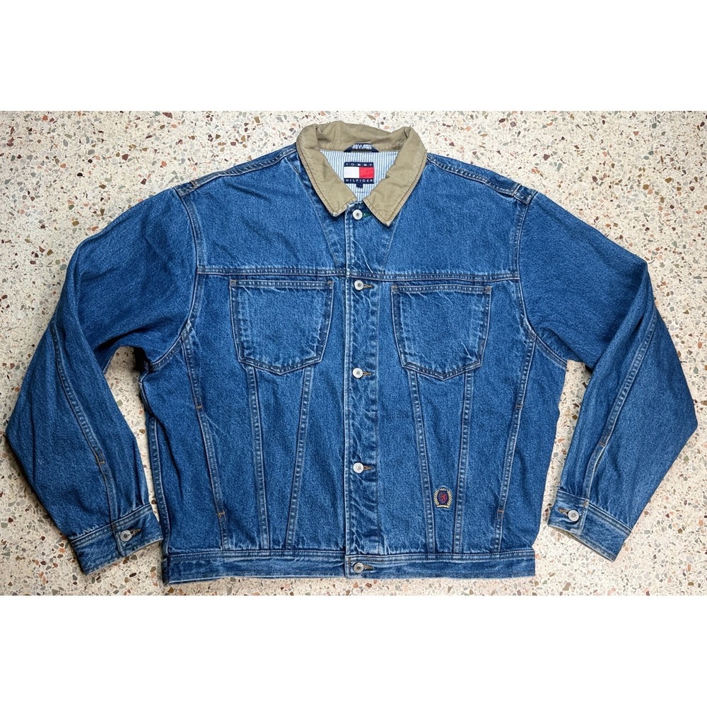 Tommy‎ Hilfiger Men's Old Logo Long Sleeve Trucker Denim Jacket Size Large